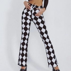 Motel Zoven Flared Trouser Harlequin Black/White